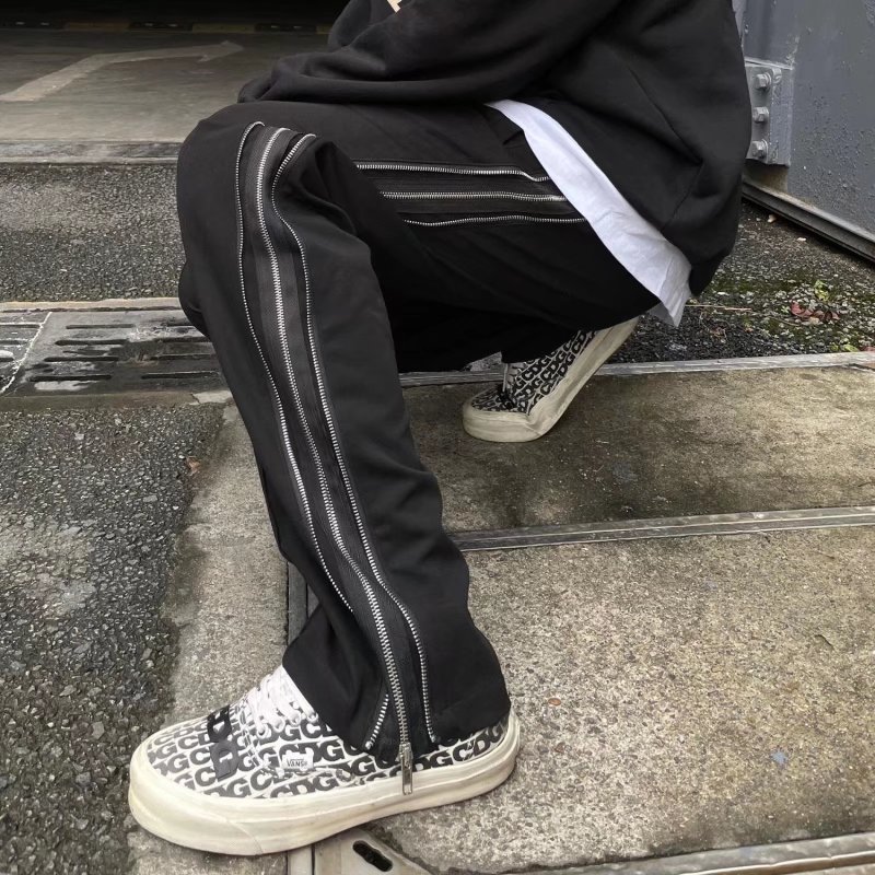 하이 스트리트 아메리칸 스포츠 바지 남성 봄, 가을 새로운 하이 웨이스트 루즈 스트레이트 사이드 지퍼 다목적 슬림 캐주얼 스웨트 팬츠