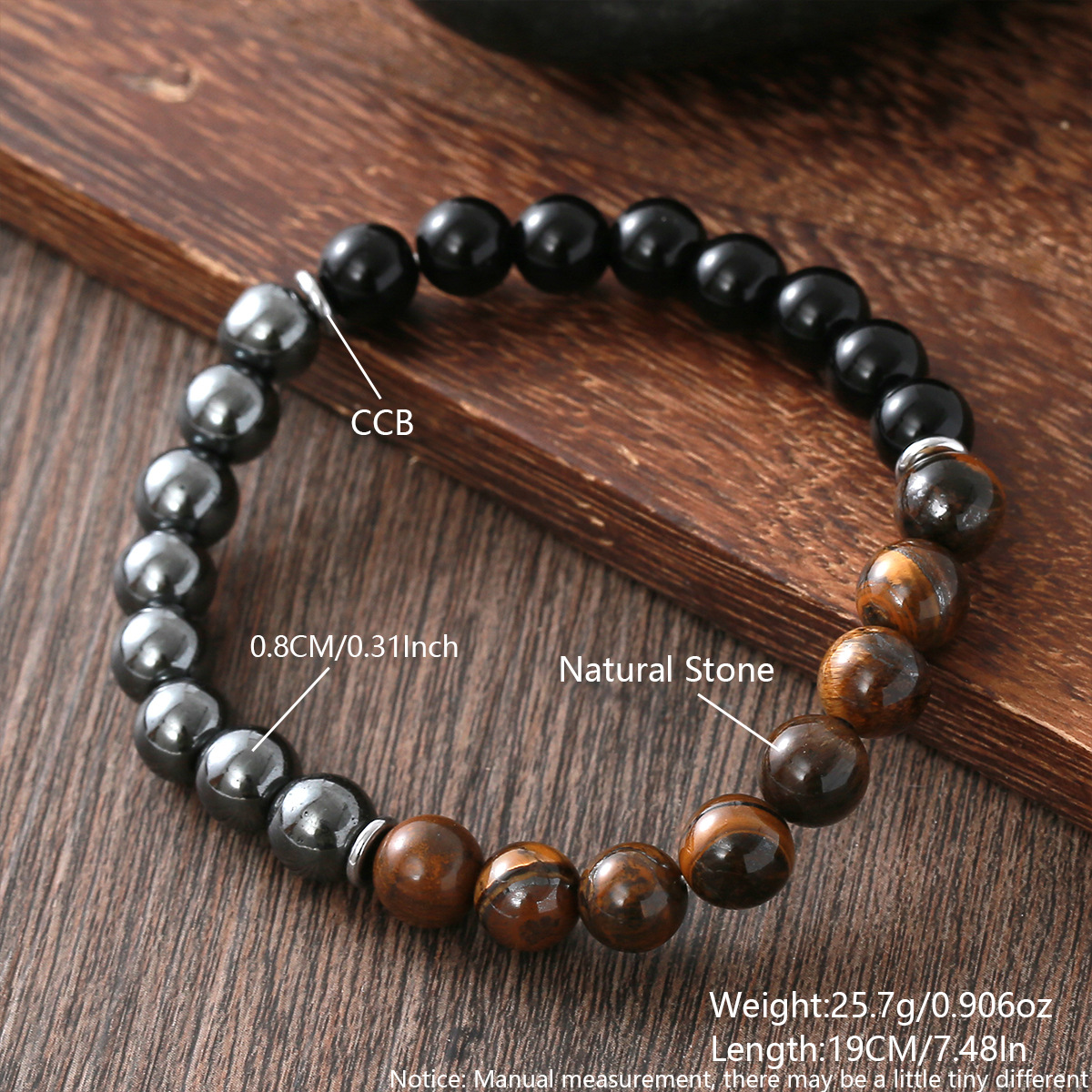 Cross-border TK Herrenarmband aus schwarzem Gallenstein, gelbem Tigerauge und Obsidian mit glattem, elastischem Design_voghion.com
