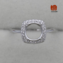 S925戒托银圆形5-10 M四爪活口戒指空托 玉镶嵌彩色宝石戒指托
