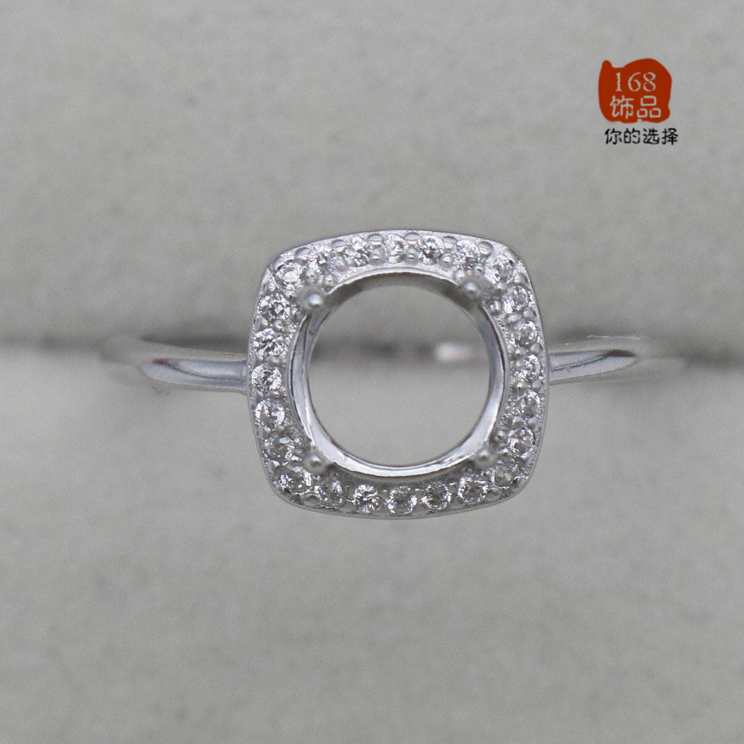 S925戒托银圆形5-10 M四爪活口戒指空托 玉镶嵌彩色宝石戒指托