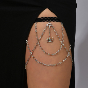 Retro sexy multi-layer geometric Spider stretch thigh chain gothic dark chain body chain