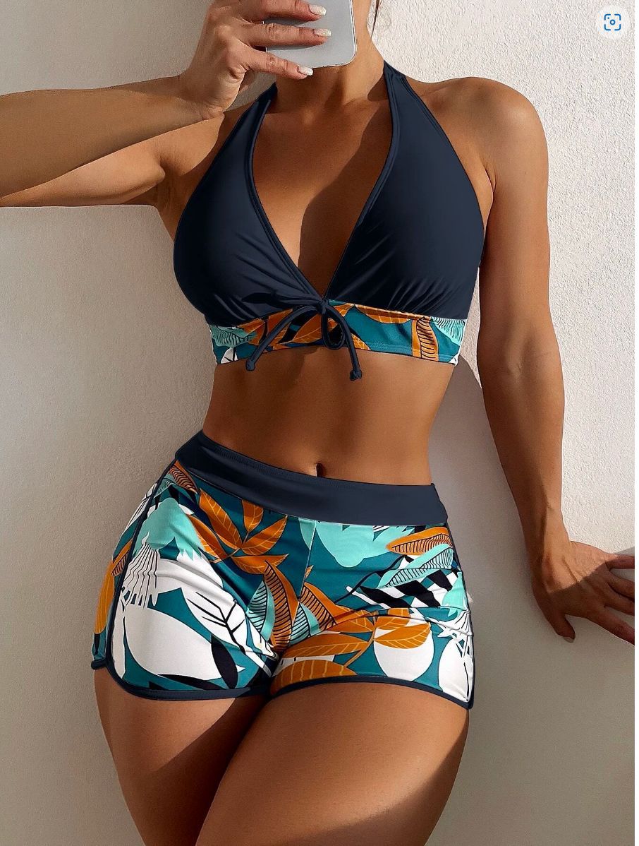 Set bikini vita alta con stringhe sexy costume da bagno donna_voghion.com