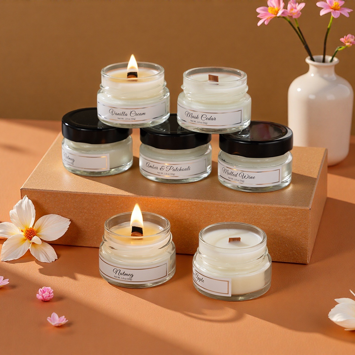 Conjunto de velas aromáticas 3 peças caixa presente cera soja_voghion.com