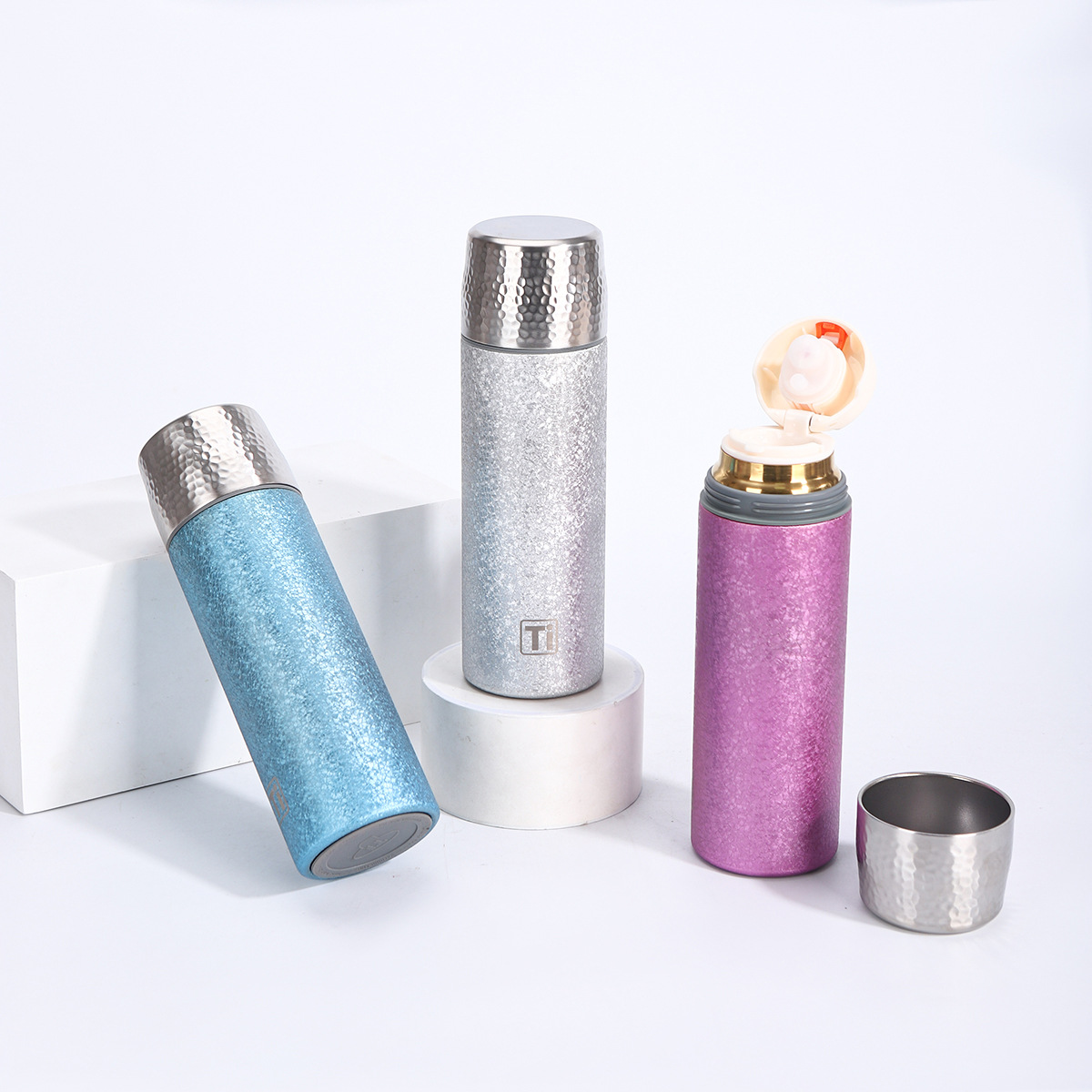 高颜值锤纹覆钛保温杯创意茶水分离不锈钢泡茶杯商务轻奢礼品钛杯