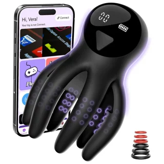 亚马逊热销数显男性阴茎训练器APP款6爪章鱼男用自慰锻炼震动环夹