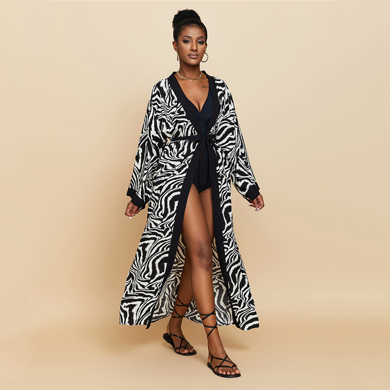 Women's Flowy Cover Up Kimono Beach Dress With Exotic Prints Lightweight Linen Feel Fabric For Pool, Vacation, Boho Outfit_ecoleips.com