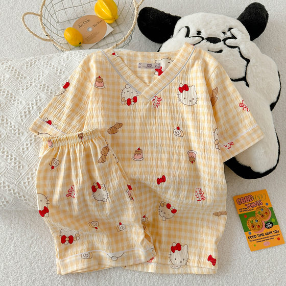 Cross-border Explosions Summer V-neck Clouds Cotton Pajamas Women's Short-sleeved Shorts Comfortable Sweet Cartoon Home Clothes Women's Suit