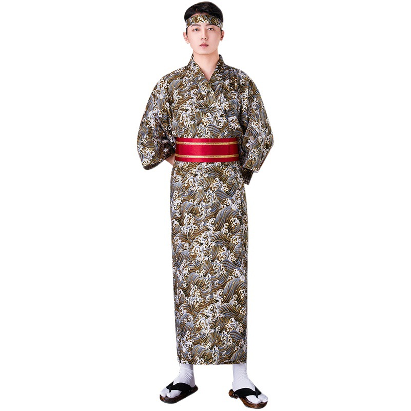 Japanese traditional men's kimono formal wear Japanese samurai kimono bathrobe home clothes multi-color style optional