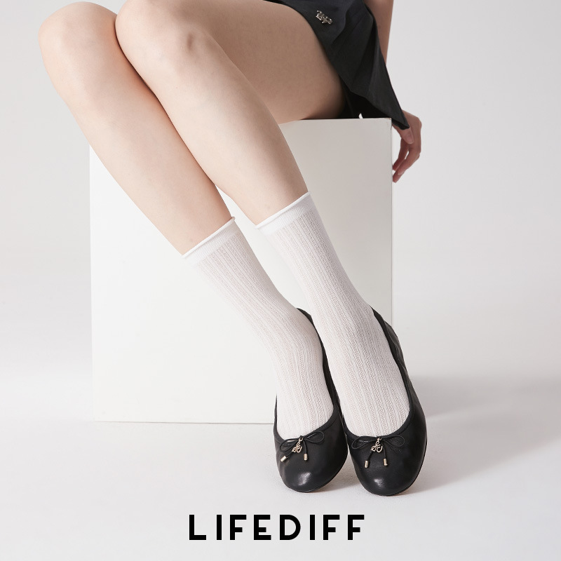 Vertical grain mesh breathable curling summer thin socks with small leather shoes stockings light gray tube socks women's 25237