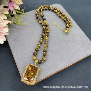 New Turkey Sudan stone natural Tiger Eye Stone elegant sweater chain classic TikTok hot selling autumn and winter sweater chain