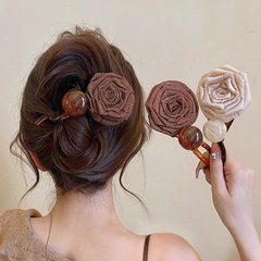 文芸レトロな乾燥したバラの花の丸い玉のヘアピンの女性の後頭部の髪のツイストクリップの高級感のあるクリップの髪飾りの女性