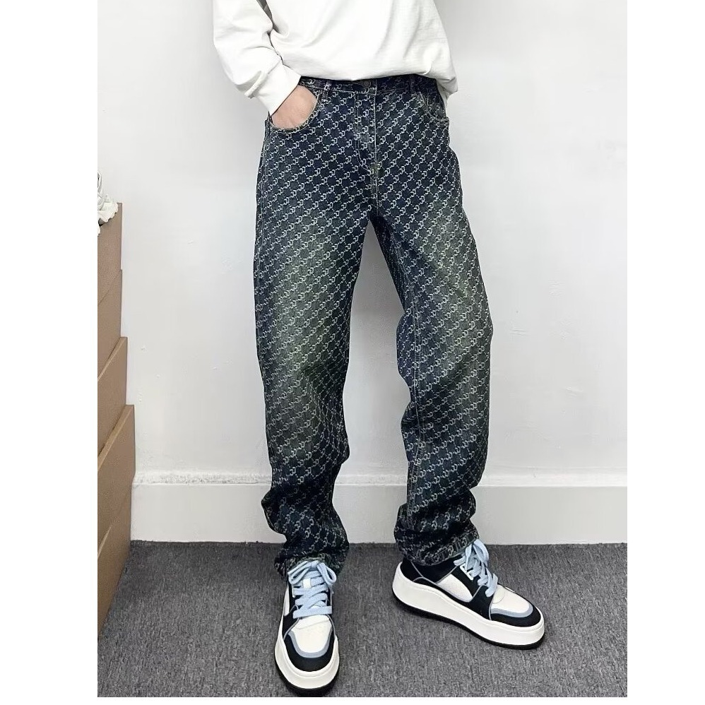 Men's Clothing High End Men's Straight Leg Jeans Streetwear American High Street Style Cool Edgy Vibe Full Print Embroidery_mkmklike.com