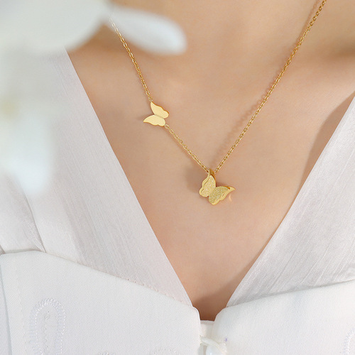 Beautiful and versatile Internet celebrity same style smart frosted butterfly pendant necklace earrings ring jewelry set manufacturer wholesale