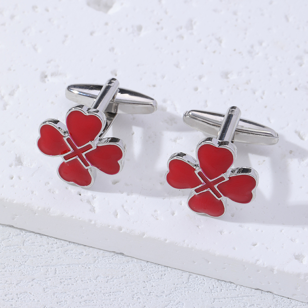 nya heta rea kärleksväxt fyrklöver manschettknappar högkvalitativa franska modeskjorta manschettknappar för män med oljedroppar_voghion.com