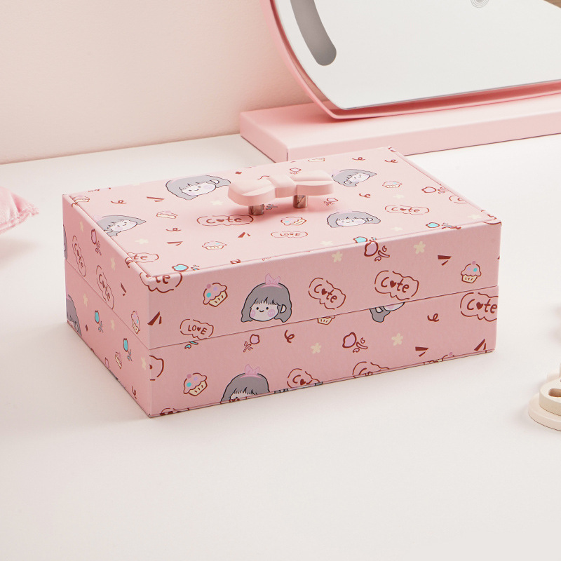 Children's Jewelry Hair Accessories Storage Box Double-layer Bow Little Girl Hair Rope Hairpin Guka Princess Gift Jewelry Box