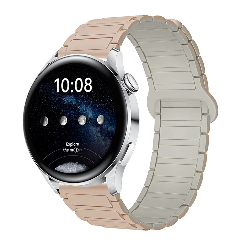 适用三星华为表带GT3/4/5荣耀watch4567二代三珠硅胶磁吸手表带|undefined