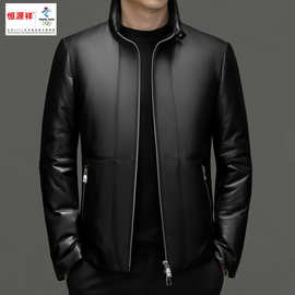 恒源祥绵羊皮立领保暖夹克男装2023年秋冬季新款羽绒外套皮衣