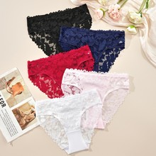 跨境专供女士蕾丝内裤性感透肤舒适纯棉双层底裆大码高腰三角裤女