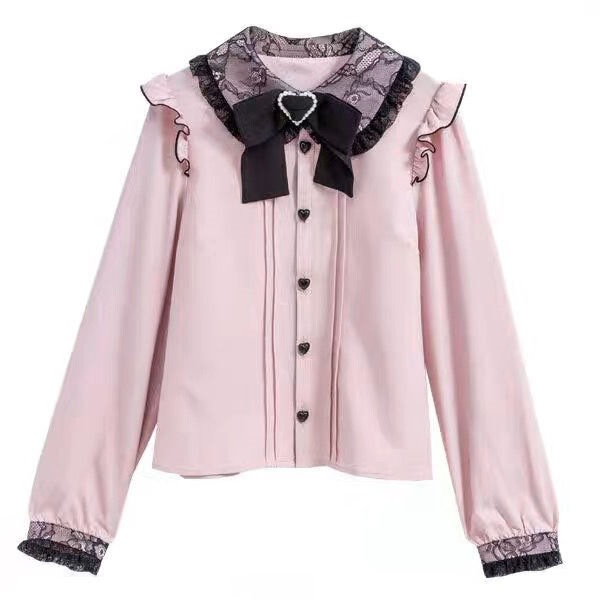 Japan's Original Dream Vision Spring & Fall Bow Long-Sleeved Lolita Lace Shirt