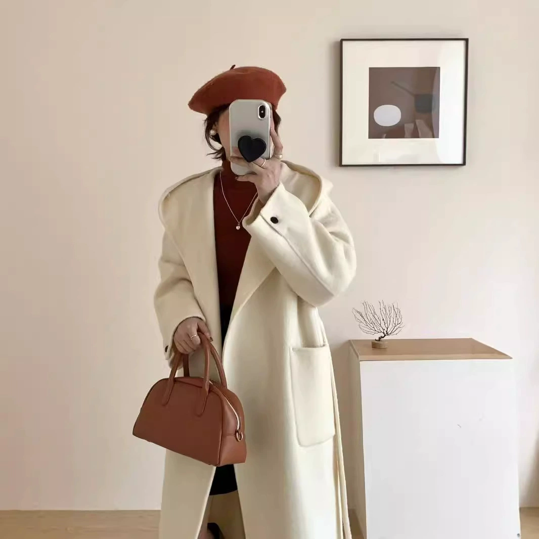 Red Red 2023 новый двухсторонний шерстяное пальто длинная корейская версия свободного повседневного шерстяного пальто на складе