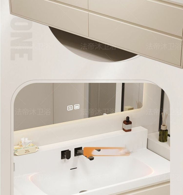 Japanese-style bathroom cabinet combination 75/85/95/105/115 wall-mounted faucet, seamless rock plate basin, solid wood washbasin undefined