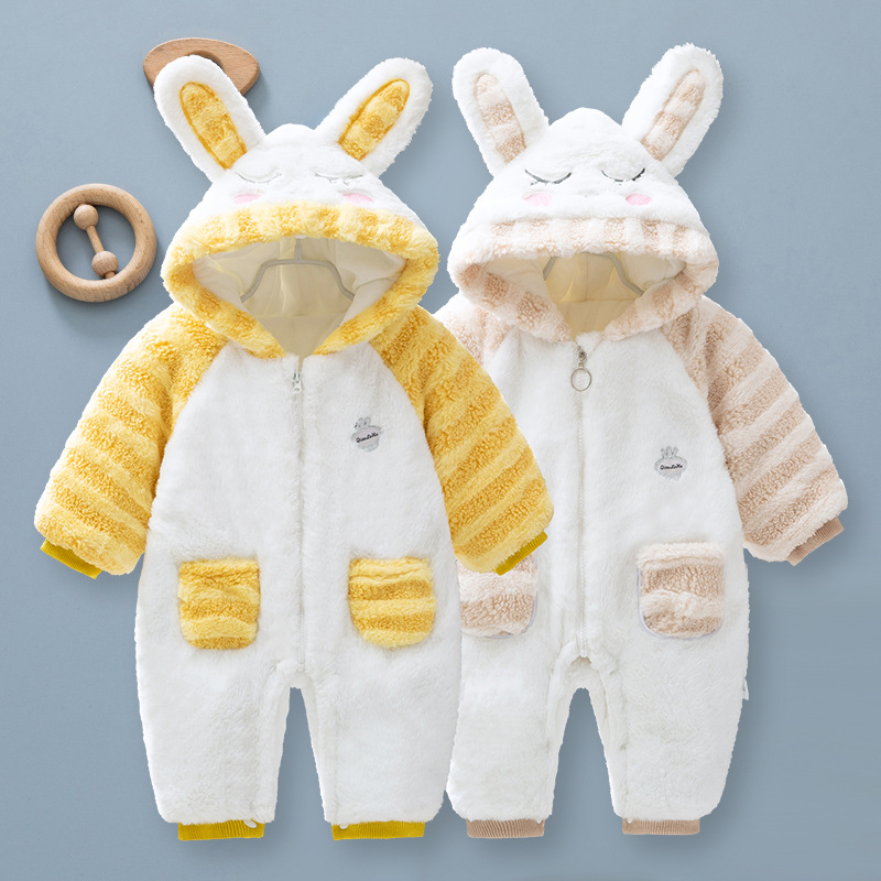 Bebé mono invierno engrosado con capucha acolchado caliente mameluco lindo Super lindo recién nacido fuera mameluco