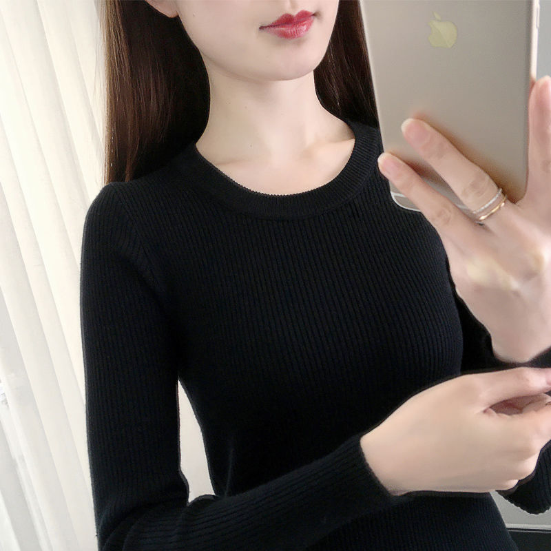 Undershirt women's autumn 2022 new long-sleeved sweater short slim fit inner top round neck thin sweater