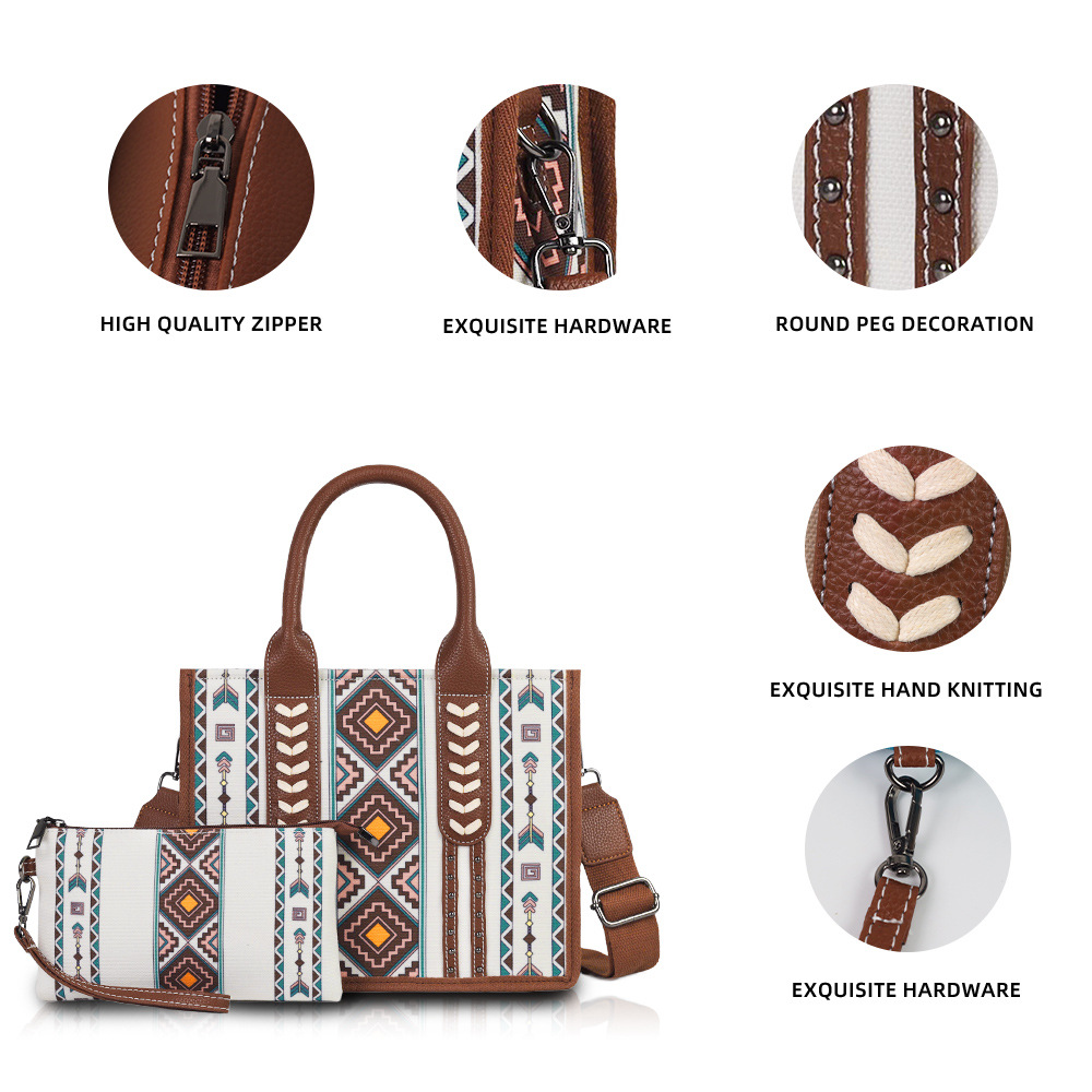 All Seasons Season Women's Gender Women's Medium Canvas Stripe Vintage Style Square Zipper Bag Sets Handbag