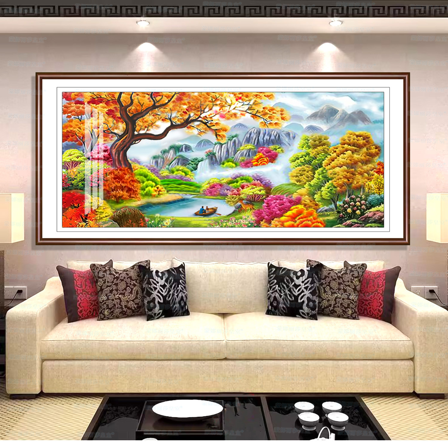 Monalisa real Cruz paraíso nueva versión gran paisaje moderno pintura hecha a mano bordado hilo