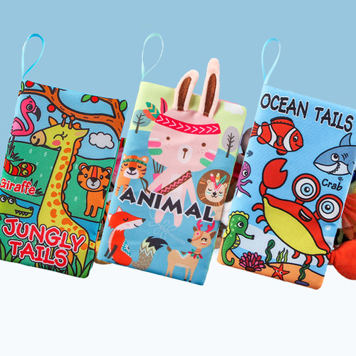 Cloth book for early education, unbreakable for 0-3 years old, three-dimensional tail book, biteable enlightenment book, 6-month-old baby educational toy
