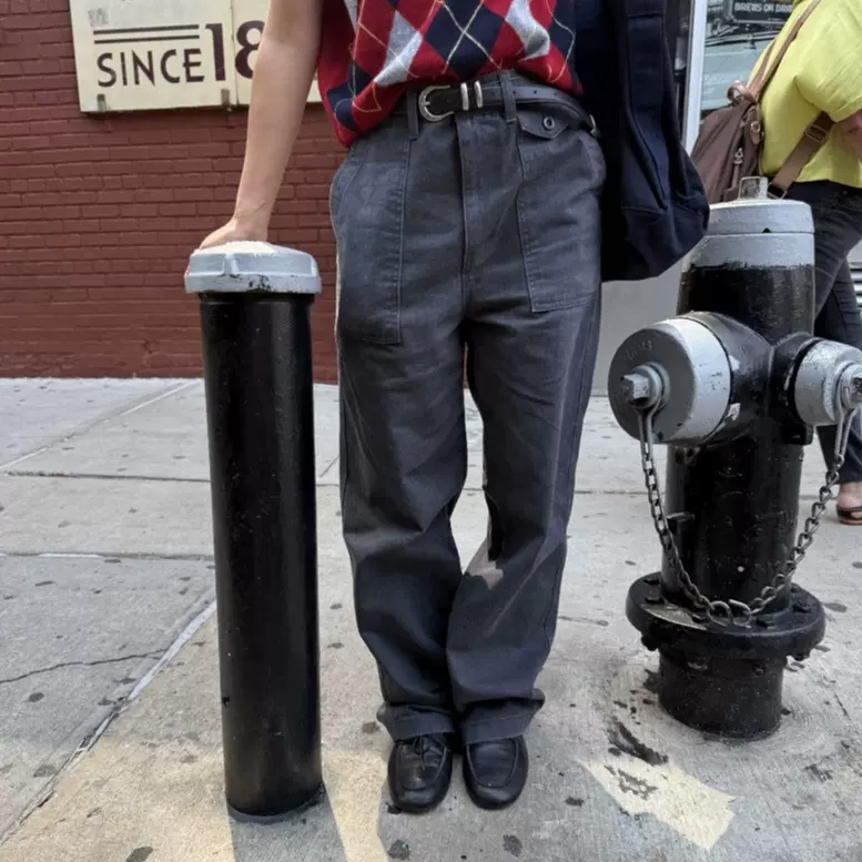 现货2026春季新韩国东大门八奶宽松纯色工装风高腰显瘦休闲裤长裤