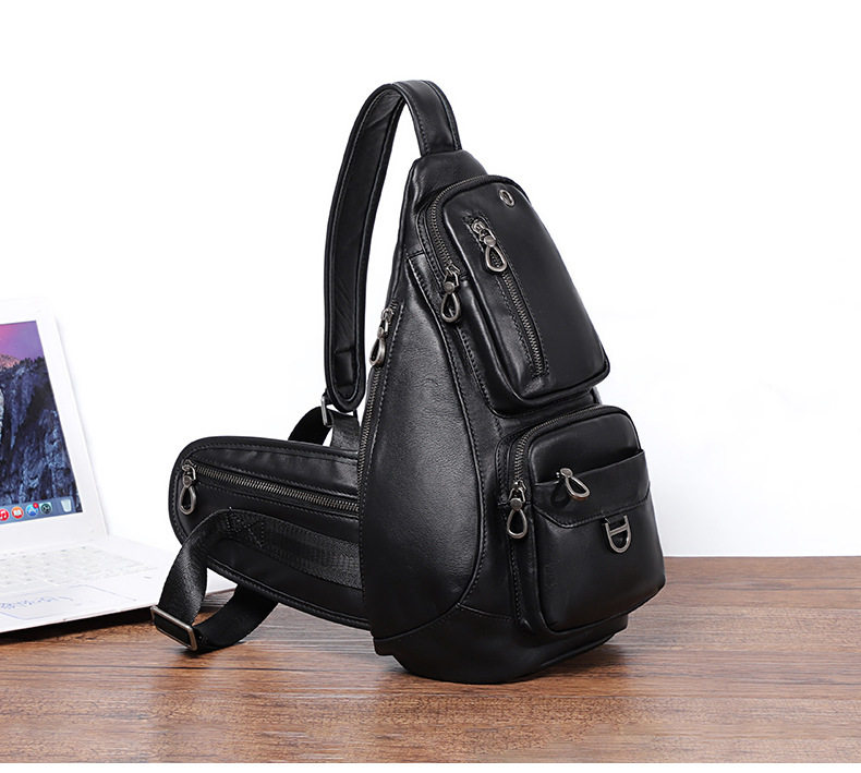Túi đeo chéo nam da bò thật 24×13×39 cm , chống trộm — Màu đen chi tiết 3
