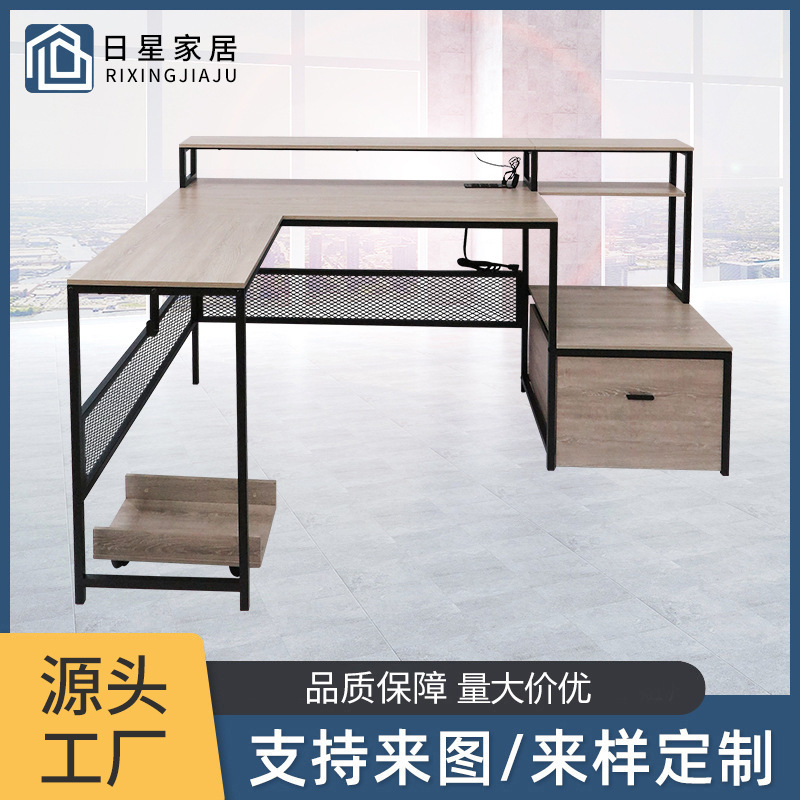 Desktop Double-Layer Computer Desk with Drawer Office Floor-Standing Integrated Table for Printer Home Study Storage Desk