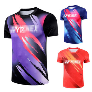 Adult Badminton Clothing Men's and Women's Short-sleeved Summer Quick-drying Breathable Top Children's Sports Table Tennis Competition Team 238