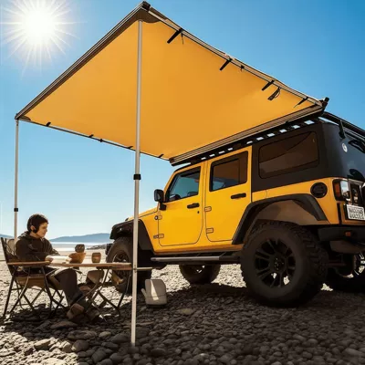 Car Tent, Side Tent, Side Fabric Room, Mosquito Net, Sun Protection, Rain Protection, Portable Outdoor Self-Driving Tour Car Canopy (Avtomobil yan çətirləri) - khaki-car-awning-pu-leather-shell-16x25-light-luxury-model