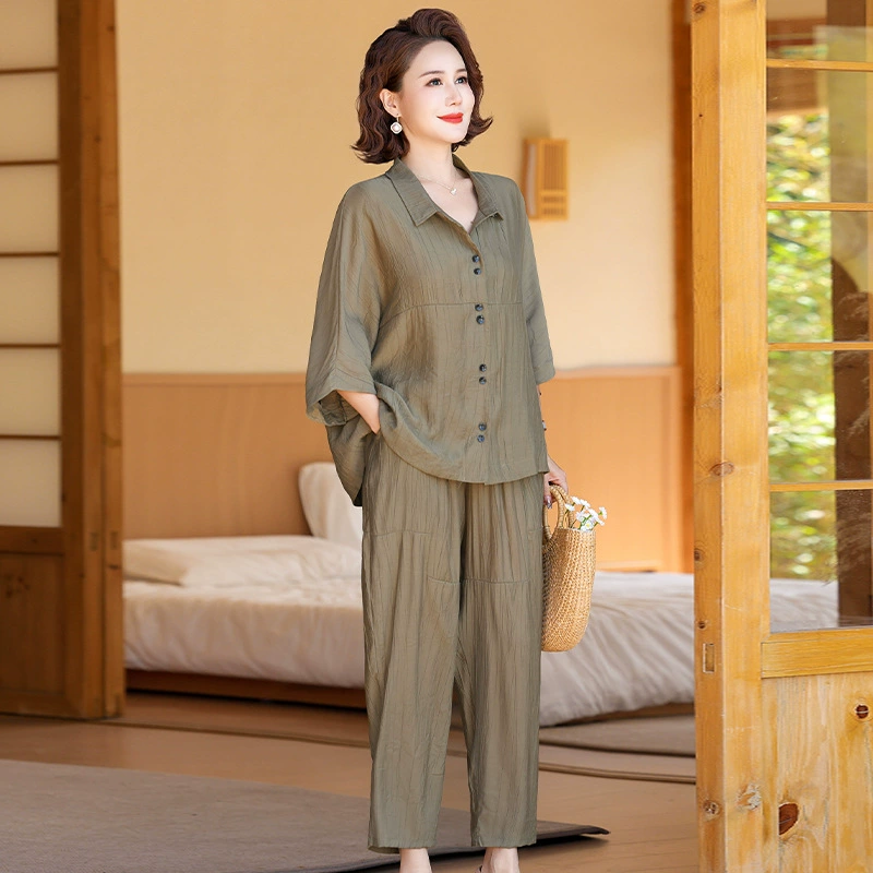 Мама летняя повседневная хлопчатобумажная и льняная одежда среднего возраста женская рубашка с короткими рукавами
