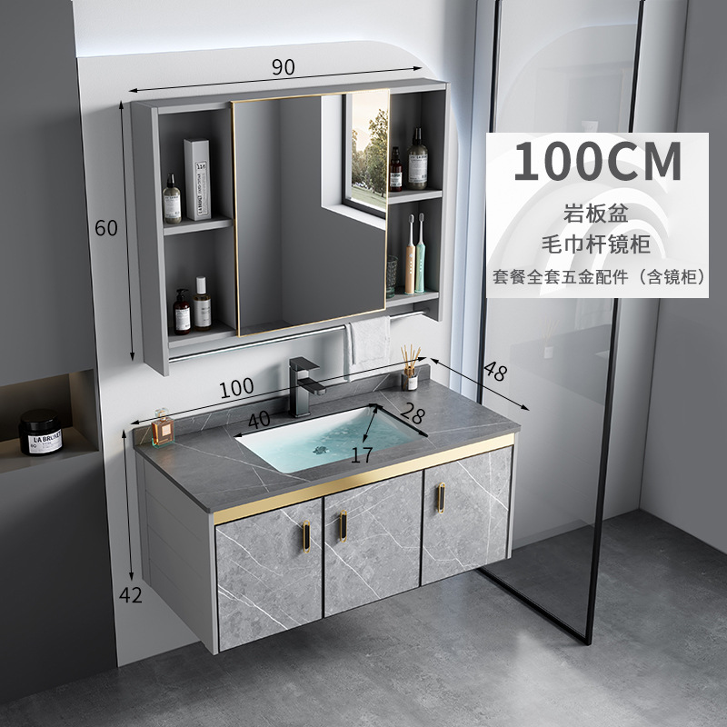 Conjunto completo de lavabo de pizarra de 100 cm + mueble con espejo.