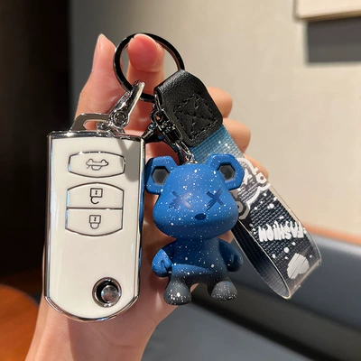 buckle shell, Car key bag - mazda-d-folding-3-keys-single-shell-white-blue-violent-bear-pendant