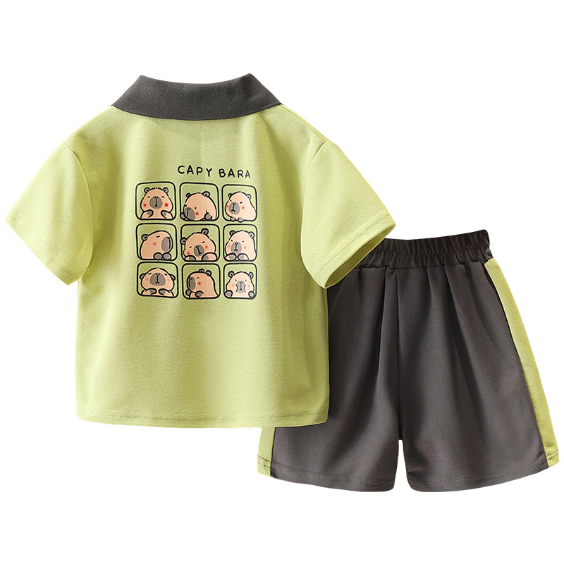 7883 Traje de verano para niños Camisa POLO con estampado de dibujos animados de verano Pantalones cortos de manga corta Traje casual de dos piezas
