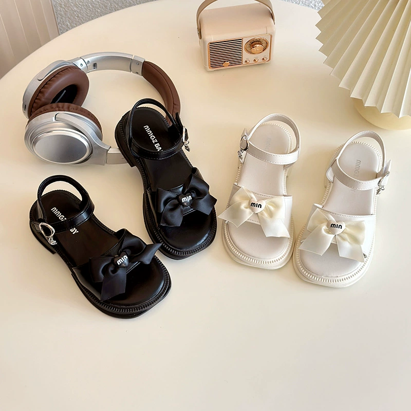 Сладкий милый бант для девочек сандалии с открытыми пальцами липучка среднего и маленького ребенка пляжная обувь летний новый стиль детской обуви оптом