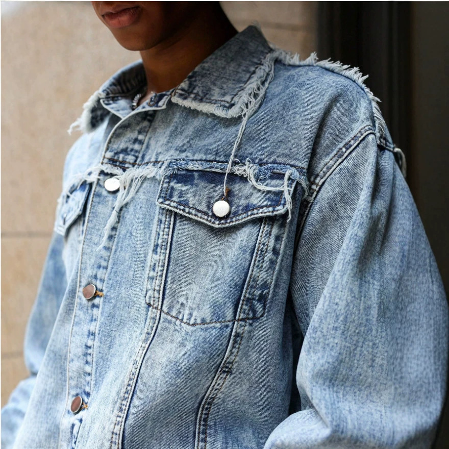 Giacca di jeans casual da uomo, cardigan alla moda con risvolto, stile coreano, versatile, primaverile, leggermente elasticizzato, in poliestere_voghion.com