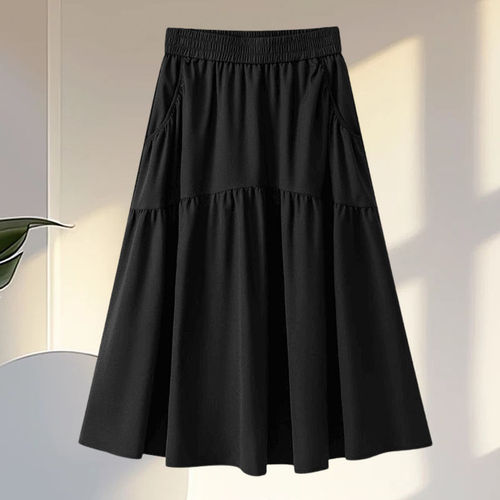 Korean Fashion High-Waist A-Line Long Dress for Women Autumn 2025 Elegant and Slimming Pocket Half Body Skirt