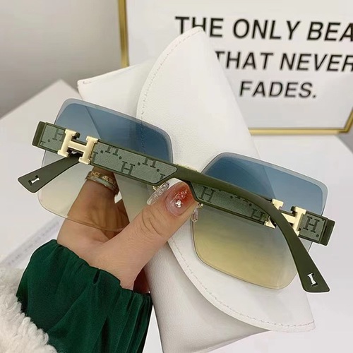 Elma's same style rimless H sunglasses slimming sunglasses fashionable anti-UV cut edge large frame women's glasses