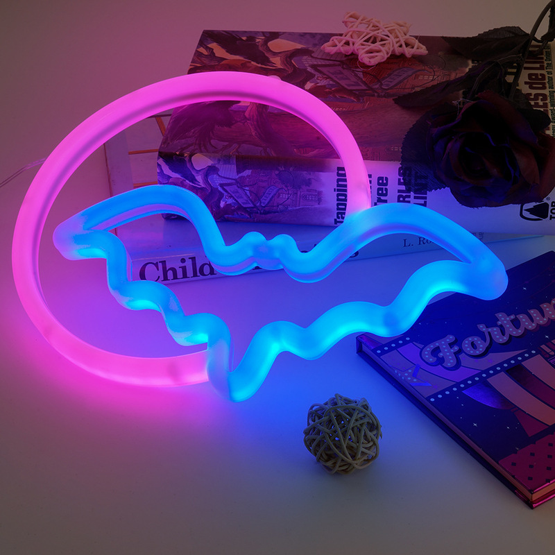 Cross-border exclusive LED neon USB battery powered bat bedroom decoration hanging night light family holiday decoration light