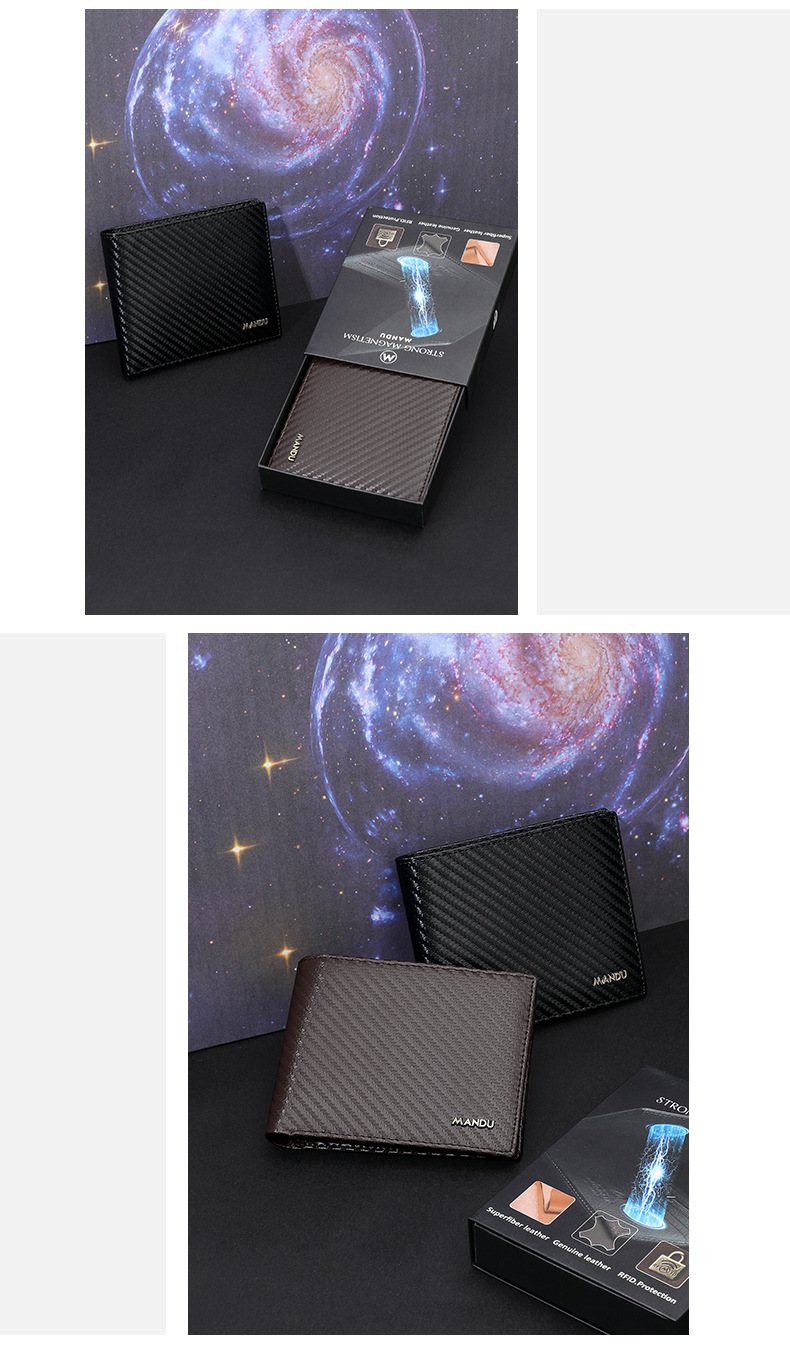 Men's wallet men's short money clip fashion carbon fiber magnetic card bag multi-card position large capacity small wallet_voghion.com