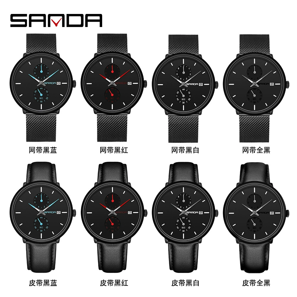 三达 Quartz watches, belt, waterproof calendar, quartz fashionable fluorescence watch