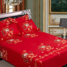 婚庆大红色床单单件加厚全棉双人加大结婚纯棉坑单1.8米.2.0米床