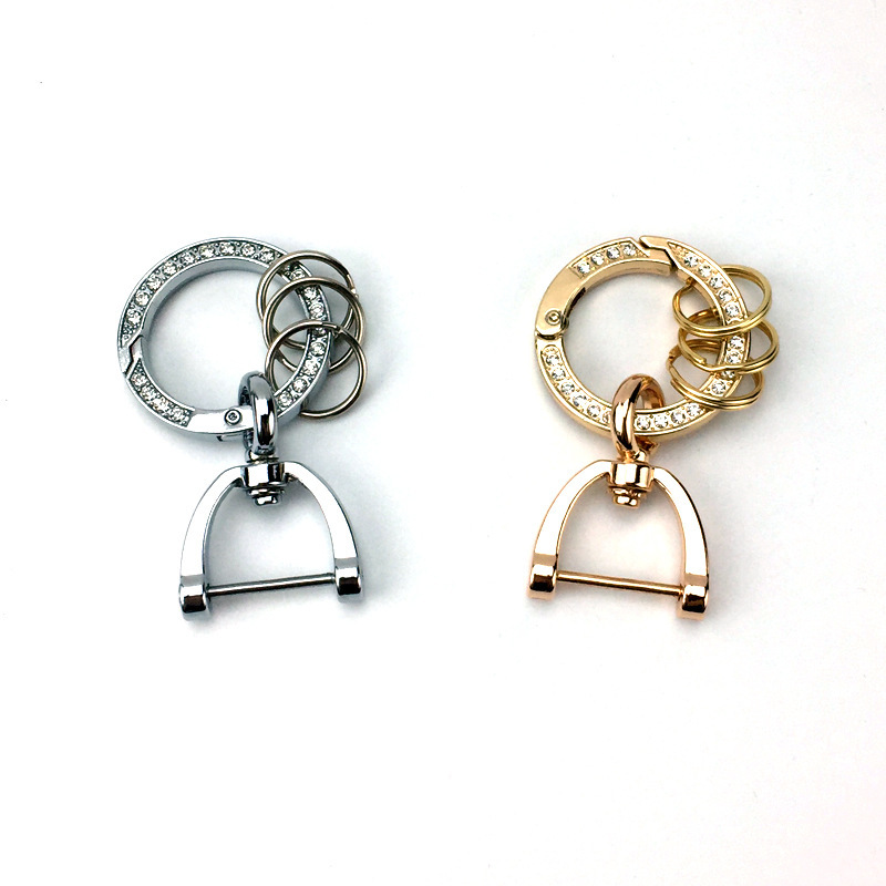 Creative Diamond-Encrusted Keychain Pendant Metal Horseshoe Buckle Metal Car Keychain D-Shaped Buckle Accessories Manufacturer Wholesale