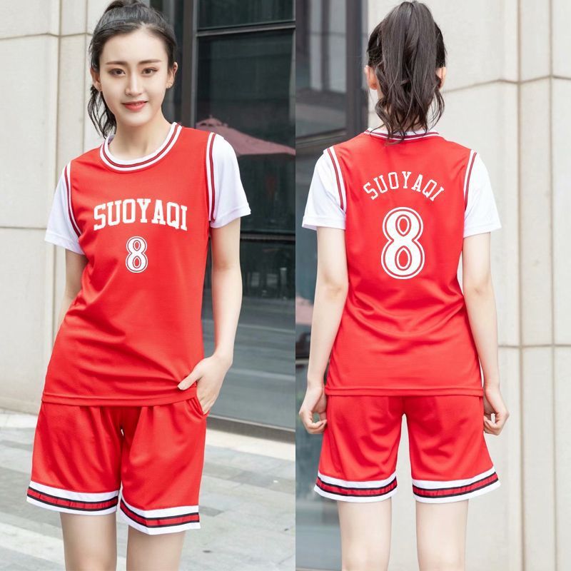 No. 8 Basketball Uniform Women's T-Shirt Short-Sleeved Game Team Student Sports Fake Two-Piece Class Uniform as Jersey Suit Summer Customization