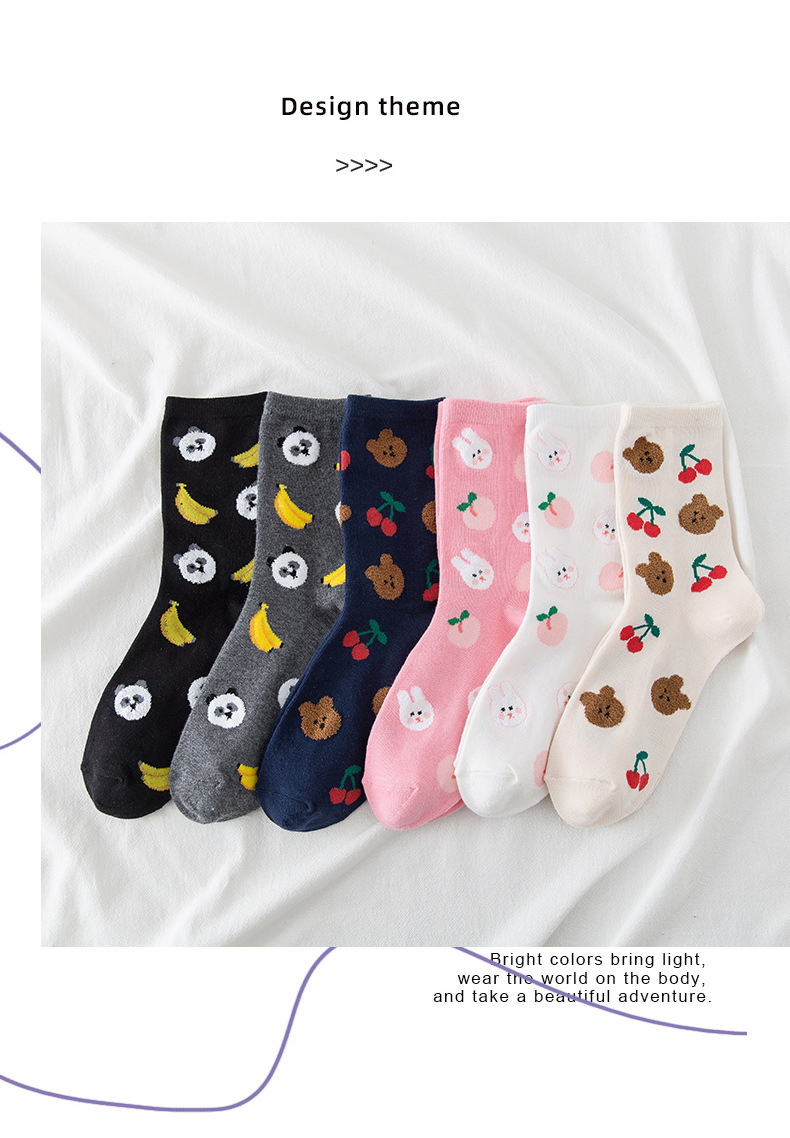 Calcetines tipo crew unisex estilo coreano frutas algodón_voghion.com